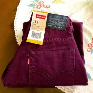 Levi's 511 Slim Jeans. Plum. Kids Size 12 Regular 26"x 26"